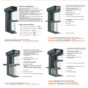 Fenêtre coulissante verticale automatique moderne en aluminium à double vitrage intelligent avec levage électrique - Product Image 5