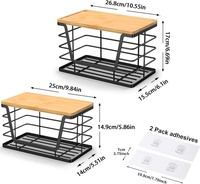 Distributeur de sacs poubelles rectangulaire mural de grande taille, construction en métal durable et bois, dessus en bambou pour cuisine et buanderie