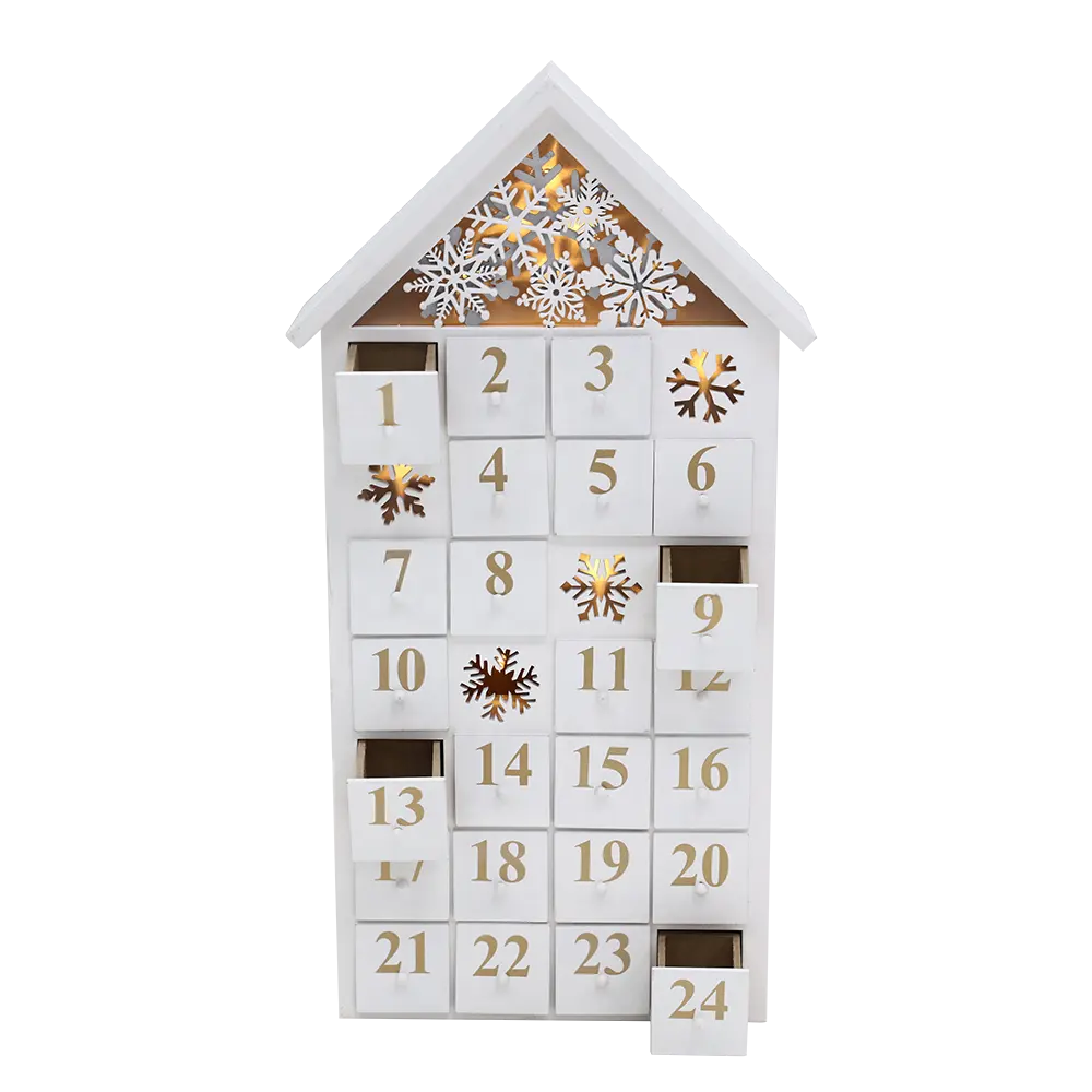 Christmas wooden advent calendar led table decoration count down calendar house with 24 drawers to fill candies
