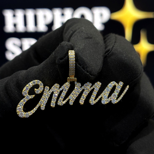 Colgante Personalizado HIPHOP SPARKLE con Nombre Emma, Plata de Ley 925, Chapado en Oro, Moissanita VVS, Collar con Letras Escritas Estilo Hip Hop - Product Image 1
