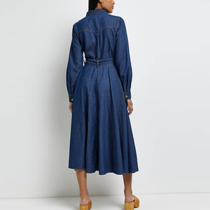 Mode Großhandel Damen Mädchen Long Jean Kleid Elegant Custom ized Langarm Denim Shirt Kleider Frauen Casual - Product Image 2