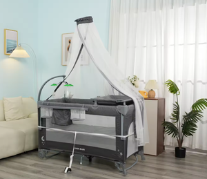 Cuna de bebé con bloqueo de seguridad de red Alta mejorada, paneles laterales flexibles, cama de viaje para bebé - Product Image 1