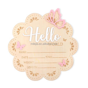 Cartes de développement en bois pour nouveau-nés, panneau d'annonce de naissance « Bonjour le monde », accessoires <span class=keywords><strong>photo</strong></span> pour nouveau-nés, disques en bois - Product Image 4