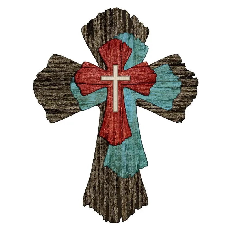 Vente en gros de sculpture d'art spirituel personnalisée croix murale en bois suspendue croix décorative rustique en bois croix murale ferme