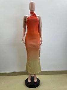 M6028 Summer Spicy Girl Estilo <span class=keywords><strong>sexy</strong></span> Cuello colgante Hombro oblicuo Gradiente Envuelto Cadera Espalda abierta Maxi Vestido - Product Image 6