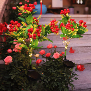 Solar Garden <b>Light</b> Red Berry Plant <b>LED</b> Outdoor Yard Decoration Water Resistant Free Standing - Product Image 2