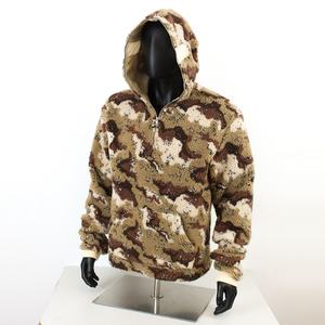 TOPSHOW Wholesale Custom Logo Heavy Winter <b>Sherpa</b> Fleece <b>Hoodies</b> Warm Soft Winter Half Zip Camo <b>Sherpa</b> Fleece Jackets <b>Men</b> - Product Image 1
