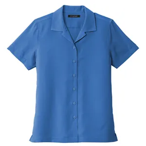 Ladies true blue 100% polyester Stain release Odor-fighting Moisture-wicking Camp collar andShort Sleeve Performance Staff Shirt