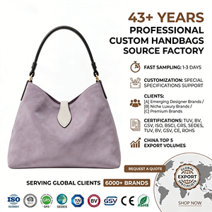 Sac Hobo Souple en Daim Lavande avec Bandoulière Noire Personnalisée et Poignée Crème en Forme de Goutte, Sac à Bandoulière pour Femme, Personnalisation OEM - Product Image 1