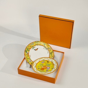 Assiette en céramique jaune nordique moderne et service de table en porcelaine, vaisselle de mariage à motifs, promotion de vaisselle en porcelaine fine - Product Image 4