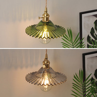 Luminaire suspendu LED en verre vert vintage, hauteur réglable, design floral, finition laiton, salle à manger, café, chambre, couloir