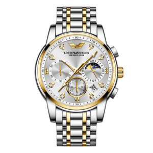 <span class=keywords><strong>Montre</strong></span> à quartz <span class=keywords><strong>pour</strong></span> <span class=keywords><strong>homme</strong></span> en acier inoxydable, boîtier en alliage, montres-bracelets <span class=keywords><strong>pour</strong></span> affaires, étanche 3 ATM avec calendrier lumineux, design soleil/lune/étoiles - Product Image 6