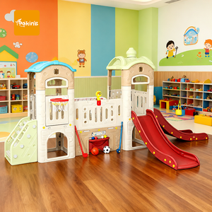 Ensemble balançoire et toboggan <span class=keywords><strong>d</strong></span>'intérieur pour enfants avec design château, marches <span class=keywords><strong>d</strong></span>'<span class=keywords><strong>escalade</strong></span>, jeux sportifs, centre de jeu sécurisé pour la <span class=keywords><strong>salle</strong></span> <span class=keywords><strong>d</strong></span>'activités des tout-petits et la maternelle - Product Image 1