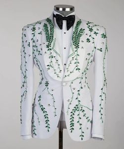 优雅的白色男装套装<span class=keywords><strong>3</strong></span>件套修身西装外套背心裤商务舞会套装 - Product Image 1