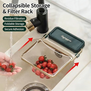 Filtro de Desechos de Alimentos para Fregadero de <span class=keywords><strong>Cocina</strong></span>, Plegable, Autoadhesivo, de Plástico, con Malla de Filtro Reemplazable, Escurridor para Frutas y Verduras - Product Image 4