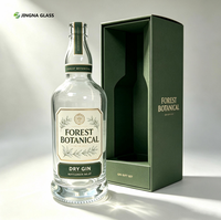 Bouteille de liqueur en verre transparent de 750 ml avec étiquette autocollante, logo personnalisé, bouteille vide pour whisky ou brandy avec bouchon en liège