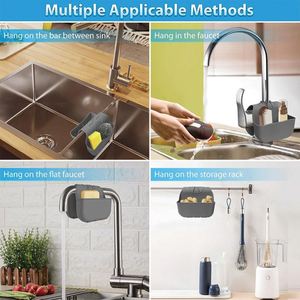 Cross-border Faucet-mounted Draining Bag Silicone Scouring Pad <b>Rack</b> Narrow-style No-drill Punch-free Hook-type <b>Kitchen</b> Sink - Product Image 4