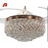 Lampu Chandelier LED Kristal 42 Inci dengan Kipas Angin Plafon Tak Terlihat, 5 Bilah, Motor DC, Remote Control, Desain Plastik Modern