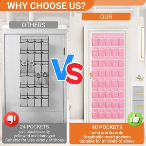 40 Pocket Over The Door <b>Shoe</b> Organizer Pink Mesh Hanging Storage For <b>Shoes</b> Behind Door Wall Mount - Product Image 2