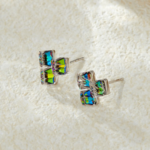 Geometric Stud Earrings Square Crystal Bezel Setting 14k Gold Post Party Fashion Jewelry - Product Image 1