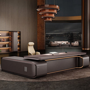 Luxe Executive Bureau L-Vormige Ceo <span class=keywords><strong>Computer</strong></span> Bureau Houten Kantoormeubilair <span class=keywords><strong>Modern</strong></span> <span class=keywords><strong>Design</strong></span> Manager Kantoortafel En Stoel Set - Product Image 1