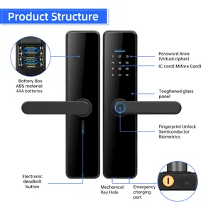 Güvenlik basamaklı elektrikli elektronik kolu dijital Tuya Ttlock Cerraduras Inteligentes Con Wifi tuşları parmak izi kapı akıllı kilitler