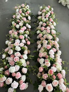 Runner <span class=keywords><strong>da</strong></span> <span class=keywords><strong>Tavolo</strong></span> con Rose Bianche Artificiali FL-070, Decorazione a Cascata in Seta per Matrimoni ed Eventi - Product Image 3