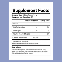 Créatine monohydrate en stick sans sucre, soutien cognitif quotidien pour la forme physique, récupération post-entraînement, complément nutritionnel sportif