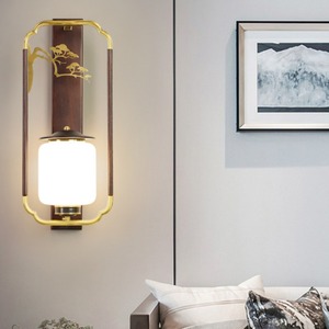 โคมไฟติดผนังไม้เนื้อแข็งทองแดงแท้สไตล์จีนสมัยใหม่ พร้อมบริการติดตั้งสำหรับผนังห้องนั่งเล่น ผนังห้องโถง-ทรงน้ำเต้าเซน - Product Image 5