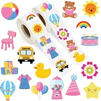 2 rollos de 500 hojas de pegatinas autoadhesivas para niños, diseño de dibujos animados, autobús solar, pato amarillo, rollos de pegatinas autoadhesivas para incentivos educativos