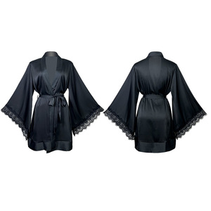 Set <span class=keywords><strong>Camicia</strong></span> <span class=keywords><strong>da</strong></span> <span class=keywords><strong>Notte</strong></span> e Vestaglia <span class=keywords><strong>da</strong></span> <span class=keywords><strong>Donna</strong></span> Personalizzabile con Logo, in Raso a Maniche Lunghe, Scollo a V, Asciugatura Rapida, Vita Elastica, per Casa e <span class=keywords><strong>Notte</strong></span> Estiva - Product Image 2