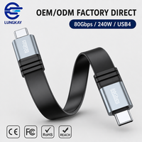 LUNG KAY Memproduksi Kabel USB4 80Gbps 240W 8K60Hz E-Marker Tipe C ke C Datar 15cm, Dock Laptop Portabel, Pabrik Kustom OEM ODM