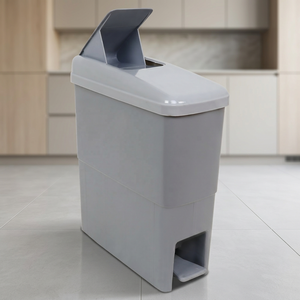Rectangular Plastic Waste <b>Bin</b> Pedal <b>Lid</b> Gray Indoor Kitchen Use Simple Style Foot Operated Trash Can - Product Image 1