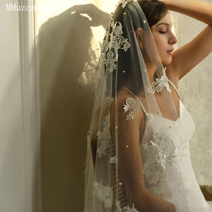 Peine sin pelo con borde de perlas bordadas, velo de novia, accesorios de boda, cubierta de máscara, <span class=keywords><strong>tul</strong></span> ligero transpirable individual M17 - Product Image 2