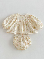 Ensemble de vêtements pour filles en dentelle vintage brodée, combinaison à manches longues pour bébé, vêtements pour fillettes, costume pour enfants, printemps-automne