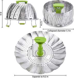 Cuiseur vapeur en acier inoxydable de haute qualité de 9 pouces avec poignée extensible, panier vapeur pour légumes, petit accessoire de cuisine - Product Image 6