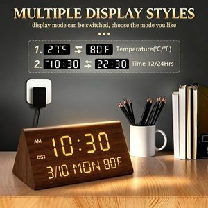 Nightstand Living Room Morning Standing Smart Base Big Desktop Triangle Shaped Desk Table Wood Led <b>Digital</b> Electric Alarm <b>Clock</b> - Product Image 4