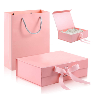 Luxury Folding Cardboard Gift Box with Bow ribbon and Magnetic Closure Foldable Gift Boxes Set