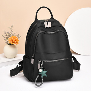 <b>Mini</b> Black Softback <b>Backpack</b> With Zipper Closure Waterproof Microfiber Leather Casual Daily Use Women's Small Capacity 5-10L - Product Image 3