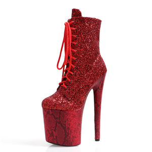 Bottes à talons fins de 20 cm pour femmes, style gothique sexy, fétiche, talons aiguilles de 8 pouces, bottes rouges à lacets, bout rond, danseuse exotique, fête - Product Image 1