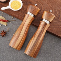 Moulin à épices de cuisine manuel réglable, 8 pouces, en acier inoxydable avec cœur en céramique, ensemble moulin à sel et poivre en bois d'acacia