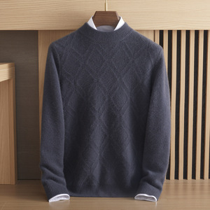 Pull en laine pour homme à col rond, motif losanges, épais et chaud, décontracté, tricoté, idéal comme sous-pull, personnalisation et vente en gros usine - Product Image 2