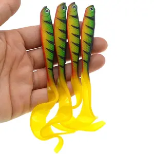 Hot Sale 12.5cm/5.5g 3D Eyes Soft Shad Fishing Lure Grub Long tail Maggot Worm Bait Swim Bait Saltwater Bass Lure