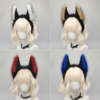 E0099 Serre-tête diabolique d'Halloween foncé pour femme, fait main, avec oreilles d'animaux en peluche, pour Comic Con, Cosplay, style punk