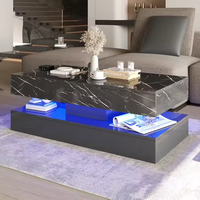 Les meubles UV brillants élevés de salon ont mené la table basse en bois moderne de couleur de marbre blanche de lumières