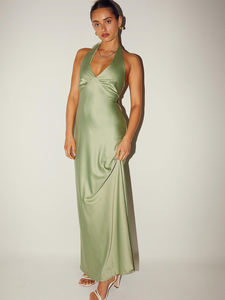 <span class=keywords><strong>Robe</strong></span> de mariée en satin personnalisable avec logo, Robes de soirée en satin pour femmes, <span class=keywords><strong>Robe</strong></span> en satin à col halter pour femmes - Product Image 1