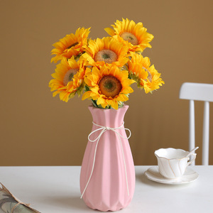 Ruilisi Artificial Sunflowers 5-Inch <b>Silk</b> <b>Flower</b> Wedding Home Decorations Yellow Orange Vase Arrangement - Product Image 1