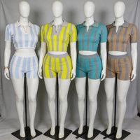 Ensemble 2 pièces short et haut de yoga rayé à dos ouvert pour femme avec logo personnalisé, en coton et élasthanne, coupe ajustée, respirant, idéal pour la maison