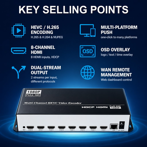 Encodeur vidéo HDMI 8 canaux H.265 1080P double flux, <span class=keywords><strong>streaming</strong></span> IP haute densité pour diffusion en direct multi-caméras RTMP SRT IPTV - Product Image 2