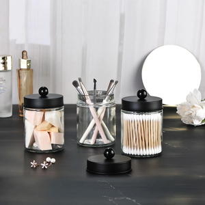 Paquete de 3 Frascos de Vidrio Estilo Boticario con Tapas de Acero Inoxidable Desmontables - Organizador para Baño, para Hisopos de Algodón, Esponjas de Maquillaje - Product Image 6